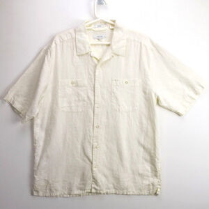 Linen Camp Collar Shirt Mens Large White Short Sleeve Button Up Resort | Visitor